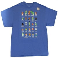 Super Mario Brothers MENS majica - 8-bitni znakovi i predmeti nazivaju slike