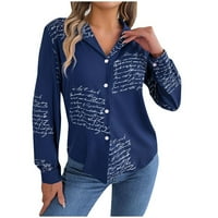 Ženska modna gumba dolje majica rever v vrat tiskani casual dugih rukava za bluzu za bluzu s dugim rukavima