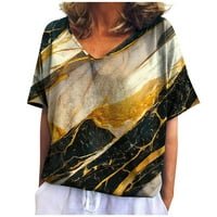 Ženski vrhovi Ljetni casual s kratkih rukava V-izrez Labavi mamuflažna bluza T-majice žuta s