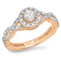 0. Carat 14k Rose Gold Okrugli bijeli dijamantski dame Swirl Split Shank Bridal Halo Angažov prsten