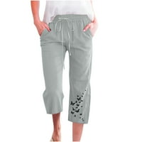 USMixi ženske obrezirane hlače Ljeto vuče elastične struke pamučne pamučne pantalone modni leptir za