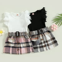 Douhoow Dečije djevojke Ljetna odjeća set pune boje leteće ručne rebraste majice + plesna suknja