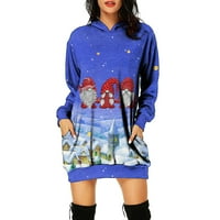 Ženska modna božićna dukserica džepni džepni ispis dugih rukava dukseva haljina mini haljina Ženska