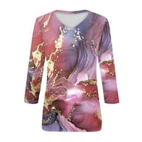 Huachen Womens Ljetni casual modni print okrugli vrat Tromjesna majica s tri četvrtine rukava