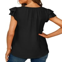 Bomotoo ženski šifon vrhovi ruffle majica s kratkim rukavima tunika bluza Elegantna majica za majicu