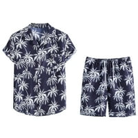 Havajska plaža za muškarce Lood Fit Tropical Palm Tree Ispiši gumb s kratkim rukavima Cardigan majice i kratke hlače Ležerna plaža Dvije mornarice L