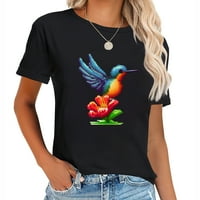 Cartoon Hummingbird sa cvijećem smiješno ptičje ljubavnika Poklon Ženska grafička majica kratkih rukava