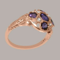 Britanci napravio je 10k ružični zlatni prsten s prirodnim ametistom i dijamantskim ženskim prstenom