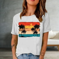 TKLPEHG T majice za žene kratki rukav zalazak sunca plaža sa kokosovom stablima Ispis Grafički opušteno FIT Ljetni modni kratki majica Lagana mekana lažna bluza bijela 6