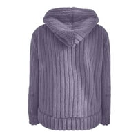 Stalni prugasti džemper Ženska ležerna topli plišana puna boja džepni patentni zatvarač kapuljača labavi kaput ljubičasta s