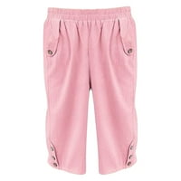 Huaai Capri pantalone za žene Udobne čvrste boje Spomene obrezirane hlače Ljetne posteljine labave ženske hlače Black XXL