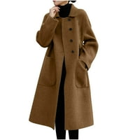 Kaput za žene za žene odobrenje Jednoj grudi kaputa od punog dugih rukava s velikim džepom, smeđim