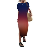Ljetne esencijalnosti Otemrcloc ženska ljetna moda seksi Split ljetni kratki rukav tiskani maxi haljina haljina na plaži kafa l