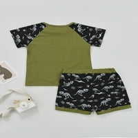 Ljetna odjeća za bebe dječake postavila je okrugli vrat kratki rukav dinosaur tiskani vrhovi + kratke hlače dva odjeća