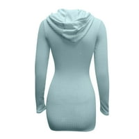 Jesenske haljine za žene Čvrsta ležerna haljina s dugih rukava s džemper s džemper plave s