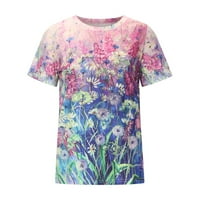 Ženski cvjetni print Crew Crt Majica ugrađena plaža Estetske ljetne vrhove kratkih rukava majica Comfy