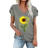 Žene plus štednje vrhove i majice Grafičke majice za žene kratki rukav ljetni vrhovi suncokret grafički
