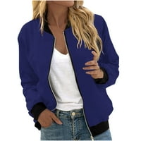 WAVSUF jakne za žene plus veličine bez kapuljača u čišćenju čvrsti džepovi sa zatvaračem Ležerne mornarice