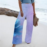 Ženske hlače široke noge Ljeto Smanjeni elastični struk Palazzo hlače labave fit Flowy Beach Hlače Dressy
