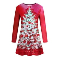 Božićne haljine za žene Ležerne prilike dugih rukava Linija Xmas Midi Party Holiday Switch Diss Shift Haljina Slatka klasična odmor Outfit Hot Pink S