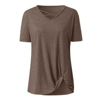 Žene Twist Knot Criss Cross Tops Specijalne majice kratkih rukava Crewneck čvrste majice TUNIC Jednostavna