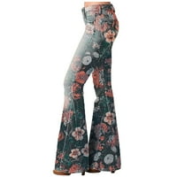 Ženska floralna traperica - visok struk labav gumb traper hlače Stretch gaće sa džepom Vintage modne