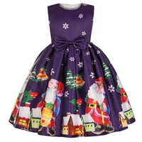 Honeeladyy zimski kaputi djevojčice božićne kozme duge suknje Santa Claus Print princess bowknot Performance haljina suknja Božićna haljina Plava prodaja