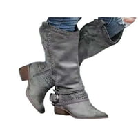 Welliumijske žene zimske koljena s visokim cipelama Chunky Heete vintage čizme šiljaste toe jahačke