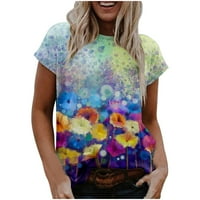Aoochasliy Womens Tops Ljeto ponude Causal Rounk izrez Cvjetni ispis bluza s kratkim rukavima majice