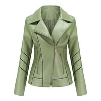HGW kaputi za žene plus veličine Nove dame tanka kožna stand-up ovratnik zatvarača za šivanje čvrste jakne u boji