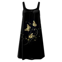 Ležerne haljine za žene cvjetne sunčeve haljine okrugli izrez srednje dužine bez rukava Black XL