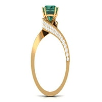 Princess Cut laboratorija odrasli zeleni safirni prsten sa moissine, dizajnerski obilazni prsten, 14k