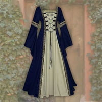 Haljina za žene, ženska vintage kratka haljina za laticu o o-vratu Cosplay haljina tamno plava s