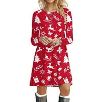 Jesenske haljine za sitnice u trendy sretan božićni dugih rukava majica haljina casual ljuljačka haljina