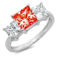 2.62ct Princess Cred Crveni simulirani dijamant 14k bijelo zlatni godišnjica Angažmane kamene prstene