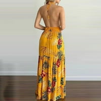 Ženske haljine zazor tropski halter a-line maxi modna bez rukava ljetna haljina žuti xl