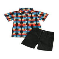 Binpure Toddler Boys Ljetni outfit setovi kratkih rukava Geometrijski uzorci majica za ispis + hladne