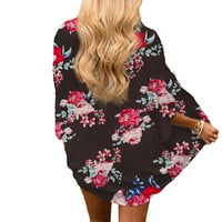 Ženska nova šifon cvjetni print kimono labav polovina rukava s šal za pokrov na vrhu kardigan jakna