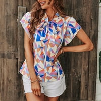Ženski ljetni osnovni vrhovi modni poslovni casual bluza za bluzu tiska Top Crewneck kratki rukav plavi