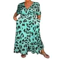 Leuncero Women Maxi Haljine Leopard Print Long Haljina kratki rukav Ljeto plaža Sundress Dame Ležerne