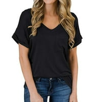 Ženski vrhovi bluza Čvrsta boja kratki rukav povremeni ženski majica V-izrez ljeto crna l