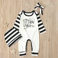 Youmylove moju prvu novu godinu odjeću Baby Boy Girl New Year Outfits Stripes Pismom Odštampani rub
