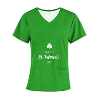 Ženski dnevni ko majica St Patricke Slatke V-izrez zelene shamrocks ispisane radne uniforme košulja
