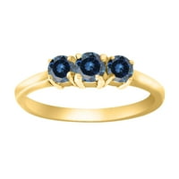 Mauli dragulji za angažovanje prstenova za žene 0. Carat plavi dijamant tri kameni prsten 4-prong 10k žuto zlato