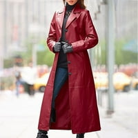Hueook Overcoat Women Plus size Jednobojna koža dugačak kaput kaput kaput kaput dugih rukava modni kardigan