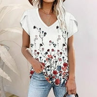 Ženski bluze Ženska casual moda cvjetni ispis V-izrez gradijent labav kratki rukav bijeli m