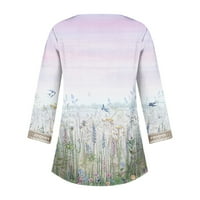 MLQIDK Dužina rukava Žene vrhovi zvona V izrez Ljetne vrhove Vintage cvjetne tiskane čipke Crochet majice