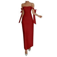 Clearsance Ljetne haljine za žene Čvrsti maxi omotač bez rukava bez rukava s ramena crvena l