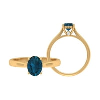 Ovalni rez London Blue Topaz Solitaire Prsten sa iznenađenjem Diamond, 14k žuto zlato, US 9,50