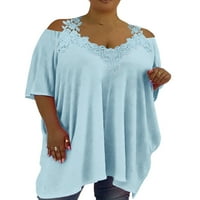 Yolossia Plus Veličina XL-6XL Ženska čipkasti sjajni hladni rame za preljev za preljevu Tunička bluza